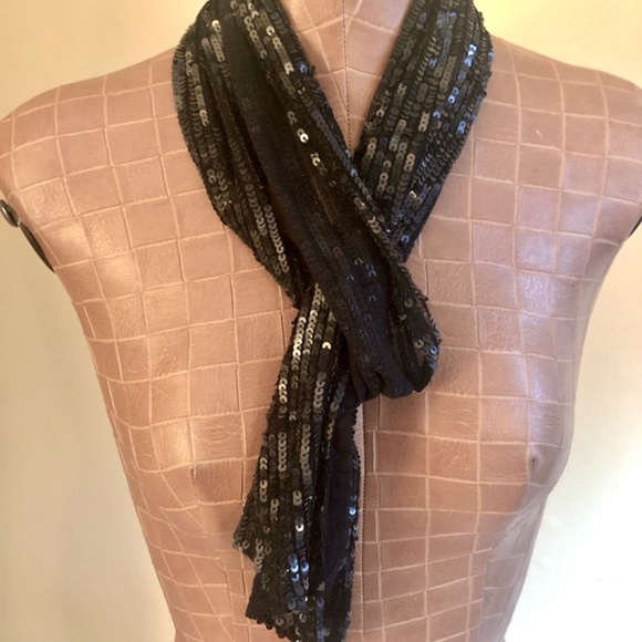 NWOT Black Sequined Scarf, Wrap or Belt - Picture 8 of 10